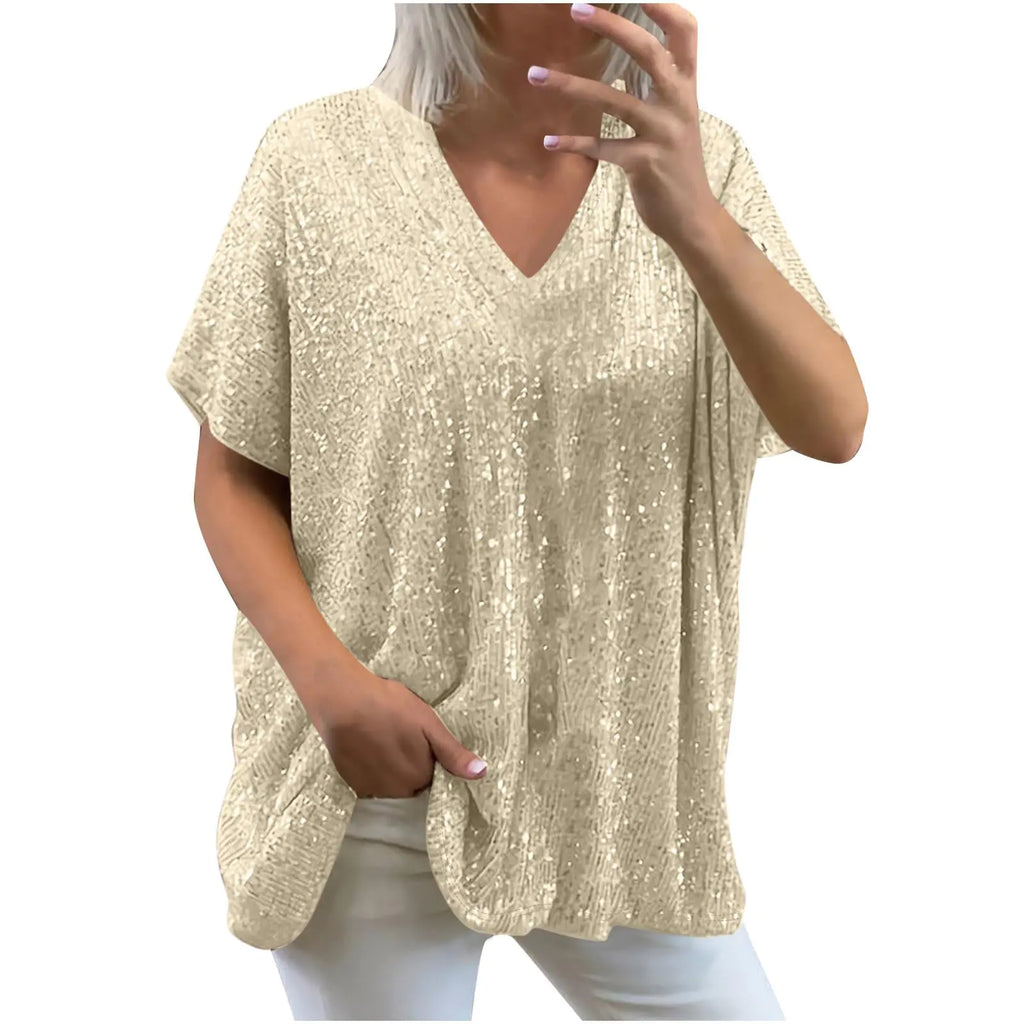 Sequin Tops for Women Glitter Tops Womens Sequin Top Blusa de Lentejuelas para Mujer Sparkly Shirts Sparkle Tops Beige Plus Size 3X Deals Lightning of Today
