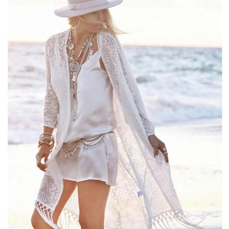 Chiffon Sun Protection Cardigan with Lace Trim