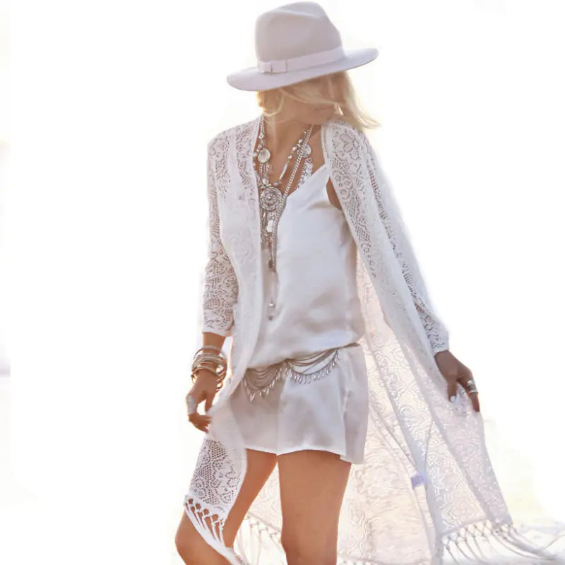Chiffon Sun Protection Cardigan with Lace Trim